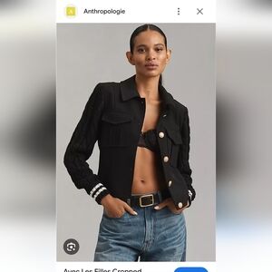 NWOT Anthropologie Avec Les Filles Cropped Sweater Trucker Jacket Sz L Black